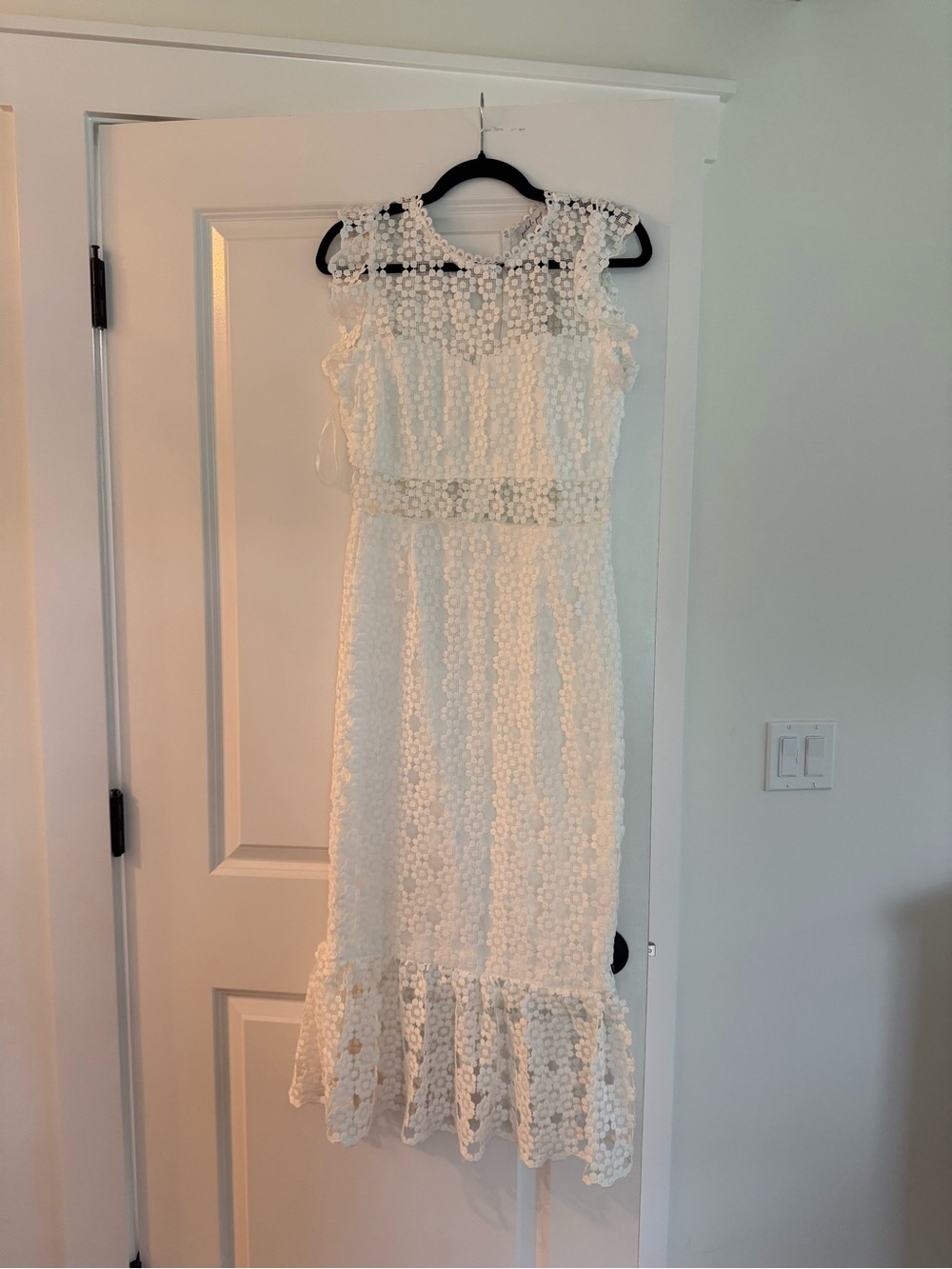Petal & Pup White Crochet Midi Dress with Ruffled Hem